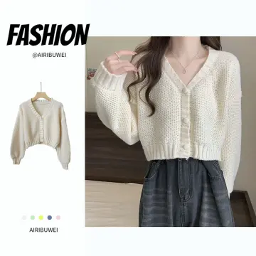 Korean Style Long Cardigan Sweater Plain Loose Casual Buttoned