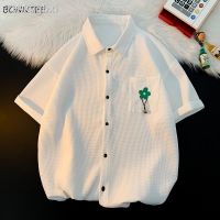 ✹ Shirts Men Simply Teens Half Sleeve Breathable Male Clothing All-match Baggy Korean Рубашки Student Couple