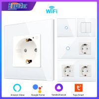 Bingoelec Smart Home White Smart Switch and Wifi Socket Power Monitor with Crystal Glass Panel Home Improvement