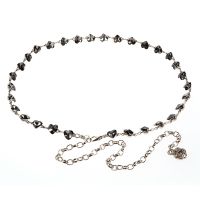 [COD] New imitation crystal inlaid waist chain white and black thin belt womens Korean decorative