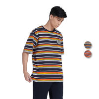 DAVIE JONES เสื้อยืดโอเวอร์ไซส์ ลายทาง สีส้ม สีกรม Graphic Print Oversized T-Shirt in orange navy WA0077OR WA0078NV