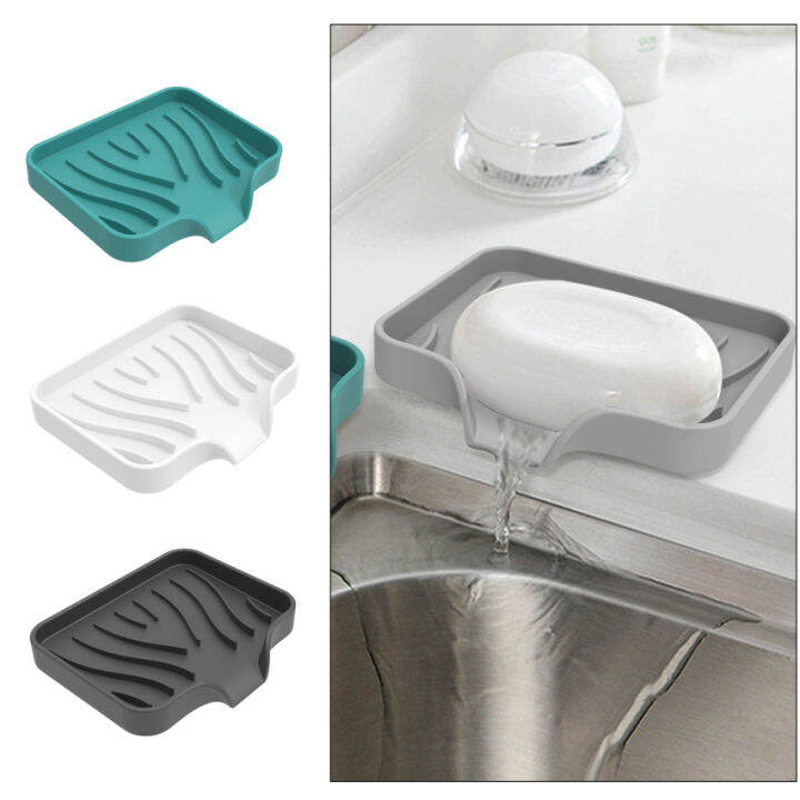 Flexible In Bathroom Silicone Soap Dish Soap Box Holder Dish Shower Soap  Tray Drain Holder For Kitchen Sink Sponge-White