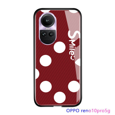 Serpens เคสสำหรับ OPPO Reno10 Pro 5G,เคสกระจกนิรภัยขอบนิ่มลายจุดหัวใจยิ้มสำหรับเด็กผู้หญิง