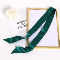 ☊ 1Pcs Solid Color Silk Scarves Women Long Scarf Streamer Foulard Bow Belt Headband Girls Ribbon Hairband Fashion Hair Accessories