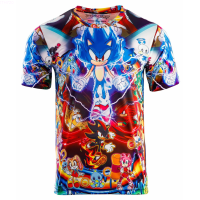 2023 Summer Sonic The Hedgehog Amy Rose Knee Tail Shadow Print T-shirt fashion versatile t-shirt