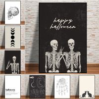 ✖✓ ตกแต่งฮาโลวีนโปสเตอร์และพิมพ์ Skeleton Gallery Wall Art อวัยวะมนุษย์ภาพวาดผ้าใบสีดำและสีขาวภาพตกแต่งห้อง