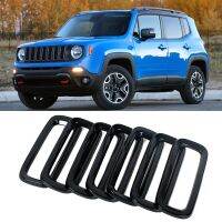 กรอบกระจังหน้ากระจังหน้ารถแข่ง7ชิ้นสำหรับ Jeep Renegade 2015 2016 2017 ABS สีดำ