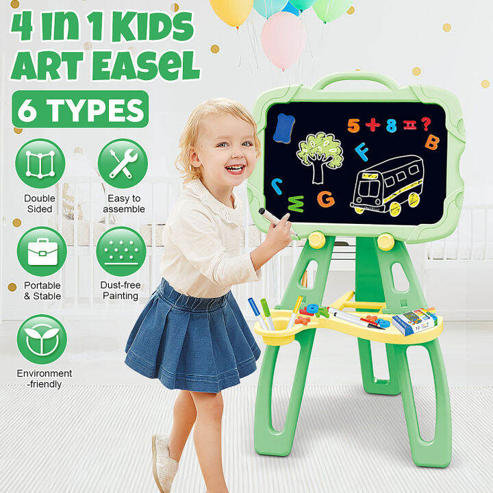 4 in 1 Kids Art Easel Double Sided Chalkboard Whiteboard with Accessories Lazada