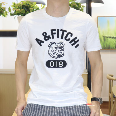 Abercrombie Fitch เสื้อยืดสำหรับทั้งหญิงและชายคอกลมแขนสั้นผ้าคอตตอนแขนเสื้อครึ่งคอ