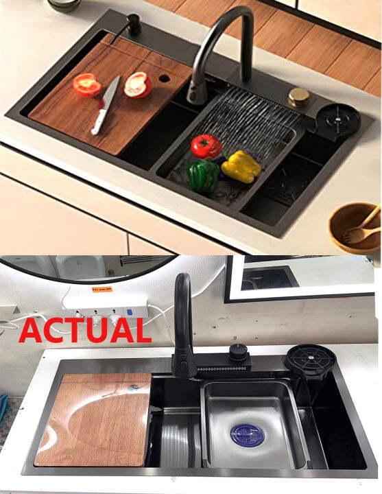 5 in 1 Black Kitchen Sink single tub 304 Stainless 3mm thickness