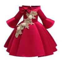 Girls Long Sleeve Sequins Ball Gown Satin Elegant Lace Flower Girl Princess Dresses for Kids Christmas Wedding Formal Clothes