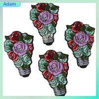 ADAM 4pcs โพลีเอสเตอร์ แพทช์ปักดอกไม้ รูปทรงหลอดไฟ 8.55.2ซม. ค่ะ หลอดไฟดอกกุหลาบสีสันสดใสปัก applique ไม่ซีดจางง่าย แผ่นปักตกแต่ง สำหรับผู้หญิง