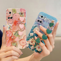 เคสโทรศัพท์สำหรับ Honor 90 Lite ฝาครอบเนื้อนิ่ม TPU ดอกไม้พลอยเทียมภาพวาดสร้อยข้อมือรูปหัวใจแฟชั่น