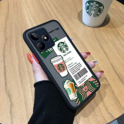 GGK N53 Realme C53 Realme Narzo การออกแบบลวดลายชงกาแฟเคสโทรศัพท์มือถือมีน้ำค้างแข็งโปร่งใสคลุมทั้งหมดกันกระแทกกล้องปกป้องเคสโทรศัพท์