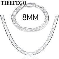 TIEEFEGO 925สร้อยคอเงินสเตอริงชุดเครื่องประดับผู้ชายและผู้หญิงโซ่8มม. คลาสสิกเสน่ห์แฟชั่นงานแต่งงานของขวัญวันหยุด