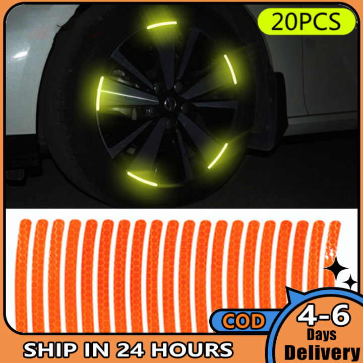 20pcs-รถดุมล้อสติ๊กเกอร์สะท้อนแสง3d-สเตอริโอยางแถบตกแต่ง-night-warning-luminous-stickers