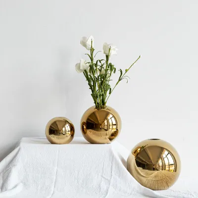 Ornaments Crafts Golden Ceramic Vase Home Decoration Plating Golden Ball Ceramic Vase Ball Vase Golden Vase