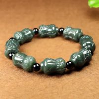 Natural Green Jade Elastic Cabbage Beads Wealth Bracelet Men Women Chinese Hetian Jades Beaded Bangle Lucky Amulet Bracelets