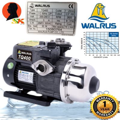 ( PRO+++ ) โปรแน่น.. ปั้มน้ำAutomatic Booster Pump แรงดันคงที่ 370W WALRUS รุ่น TQ400 ราคาสุดคุ้ม ปั้ ม น้ำ ปั๊ม หอยโข่ง ปั้ ม น้ํา โซ ล่า เซล เครื่อง ปั๊ม น้ำ อัตโนมัติ