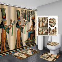 Ancient Egyptian Women Shower Curtain Set Polyester Fabric Bathroom 4pcs Set Bathtub Decor R Design Car Cover Toilet Mat