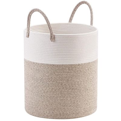 Decorative Woven Cotton Rope Basket, Tall Laundry Basket/Hamper, Blanket Basket for Living Room