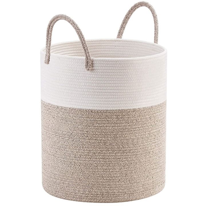 decorative-woven-cotton-rope-basket-tall-laundry-basket-hamper-blanket-basket-for-living-room