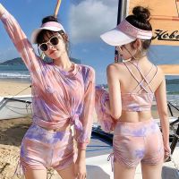 Two-piece swimsuit womens three-piece student fashion conservative slim ins style super fairy long-sleeved sunscreen hot spring swimsuit