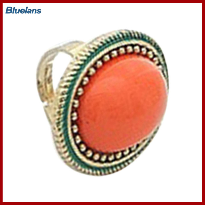 Bluelans®แหวนอัญมณีธรรมชาติอัลลอยฝังเพชรรูปวงรีขนาดใหญ่ปรับขนาดได้สำหรับออกเดท