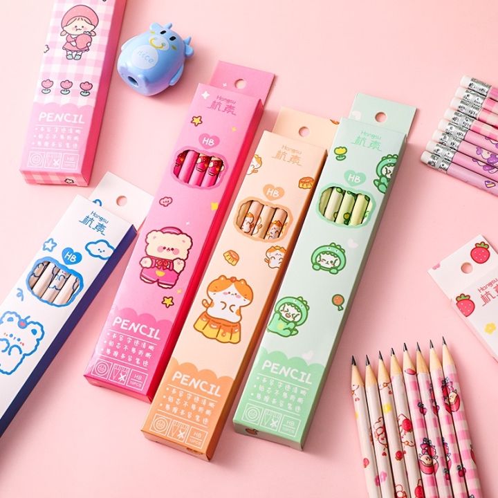 Cartoon HB Pencil Student Stationery with Eraser pencil 10pcs in 1box ...