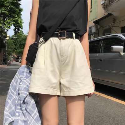 กางเกงขาสั้นผู้หญิงแข็งขากว้างที่เรียบง่ายย้อนยุค BF สไตล์เกาหลี Ulzzang นักเรียนโรงเรียนฤดูร้อนร้อนสั้นสตรี Streetwear สันทนาการนุ่ม