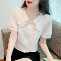 White Shirt Women Short Sleeve Chiffon Blouse Korean Style Fashion Cropped Top Summer New