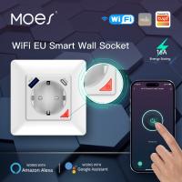 MOES ปลั๊กอัจฉริยะ WiFi Tuya ช่องเสียบปลั๊กไฟ EU ชาร์จ USB อย่างรวดเร็วแอปรีโมทคอนโทรลประเภท C ควบคุมด้วยเสียง Alexa Google Home