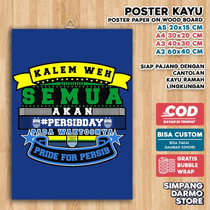 Poster Kayu Persib Bandung Viking Berbagai Ukuran Foster Bola Club Negara Fifa Pes Foster