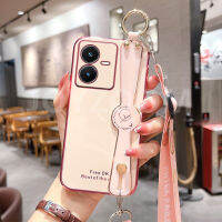 เคสสำหรับ VIVO Y22 Y22S Y35 เคสโทรศัพท์6D Electroplated สายรัดข้อมือ + เชือกยาวนุ่มหลังซิลิโคนฝาครอบ