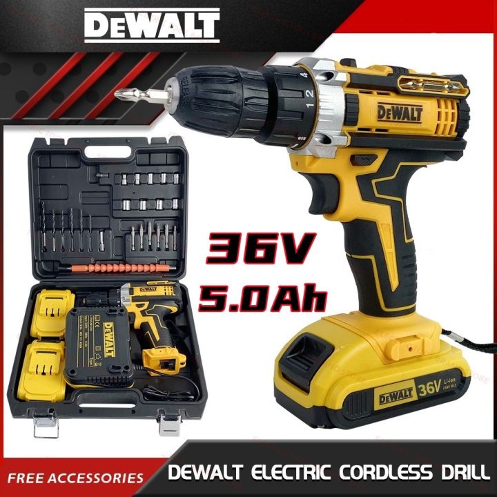 DeWALT Cordless Hand Drill Set 36V 2 Li-ion Batteries Portable Cordless ...