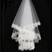 White Lace Edge White Tulle Bridal Wedding Veils One Tier Beaded 120cm Bride Veils Wedding Accessory 2022