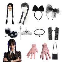 Movie Addams Thing Hand Prop Wig Accessories for Kids Masks Necklace Wands Hairband