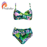 Andzhelika Print Push Up Bikinis Set Swimsuits Women High Waist Ruched Tummy Control 2022 New Two Piece Beachwear Bathing Suits