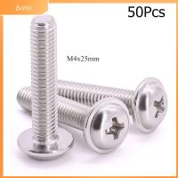 BIMI 50Pcs 304สแตนเลสสตีล สลักเกลียวหัวแหวน M4x25mm ความยาว25มิลลิเมตร ชุดสกรูเครื่อง PWM ที่มีคุณภาพสูง สกรูไดรฟ์ Phillips ที่จับลิ้นชักลิ้นชัก