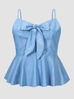 Finjani Tie ด้านหน้า Ruffle Hem Denim Cami Top Plus ขนาดผู้หญิงเซ็กซี่ไหล่ Crop Bustier Cami