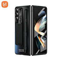 เคส FZT พร้อมปากกาสไตลัสและฟิล์มกันกระแทกสำหรับ Samsung Galaxy Z Fold 3 5G แฟชั่นเคสโทรศัพท์ชุบไฟฟ้าฝาครอบรวมทุกอย่างในตัวขาตั้งด้านความเป็นเลิศ