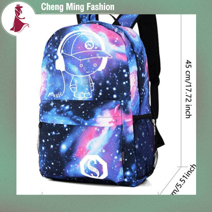 cheng-ming-เรืองแสงในที่มืดกระเป๋าเป้สะพายหลัง-starry-night-กระเป๋านักเรียนพร้อมชาร์จพอร์ต-usb-กระเป๋าแล็ปท็อปกระเป๋าถือสำหรับเด็กหญิงเด็กชาย