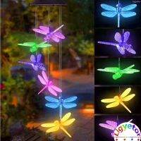 Ligyetor Solar Dragonfly Wind Chime Color Changing LED Pendant Light Home Yard Outdoor Garden Waterproof Decor Lamp