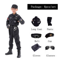 110-160เซนติเมตรตำรวจเครื่องแต่งกายเด็ก Swat กองทัพตำรวจเครื่องแต่งกายคอสเพลย์ชุดฮาโลวีนเทศกาลพรรคตำรวจคอสเพลย์เครื่องแบบสำหรับเด็ก
