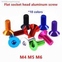 ▧✐☜ 10pcs Aluminum Flat Allen Screw M4 M5 M6 Hexagonal Hex Flat Socket Countersunk head Screws Bolts 10 Colors L 8/10/12/16/20/25mm