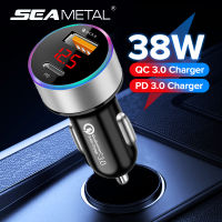 SEAMETAL Car Charger PD USB QC3.0 38W Quick Charging Phone Charger 12-24V อะแดปเตอร์ไฟแช็ก Led โวลต์มิเตอร์จอแสดงผล