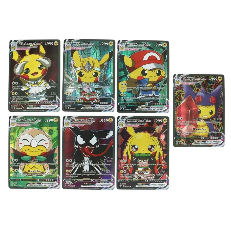 Anime Holographic Pokemon Cards Pikachu Cosplay DIY Luffy Tanjirou One  Piece Goku Eva Frieza Characters English Shiny Card