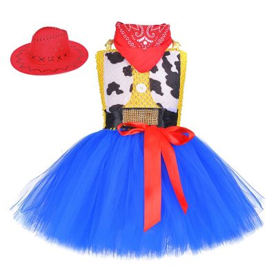 2021Toy Woody Jessie Cowgirl Girls Tutu Dress with Hat Scarf Set Outfit Fancy Tulle Girl Birthday Party Dress Kids Halloween Costume