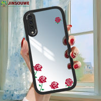 เคสมือถือ Jinsouwe เคส Samsunga50s A50S ลายดอกไม้กุหลาบการ์ตูนสำหรับเด็กผู้หญิงปกหนังเคสกระจกแบบเต็มคลุมสำหรับ Samsung Galaxy