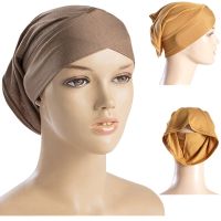 Plain Muslim Solid Color Hijabs for Women Soft Stretch Head Wraps Turbans Tube Caps Female Islamic Cross Headscarf Femme Bandana